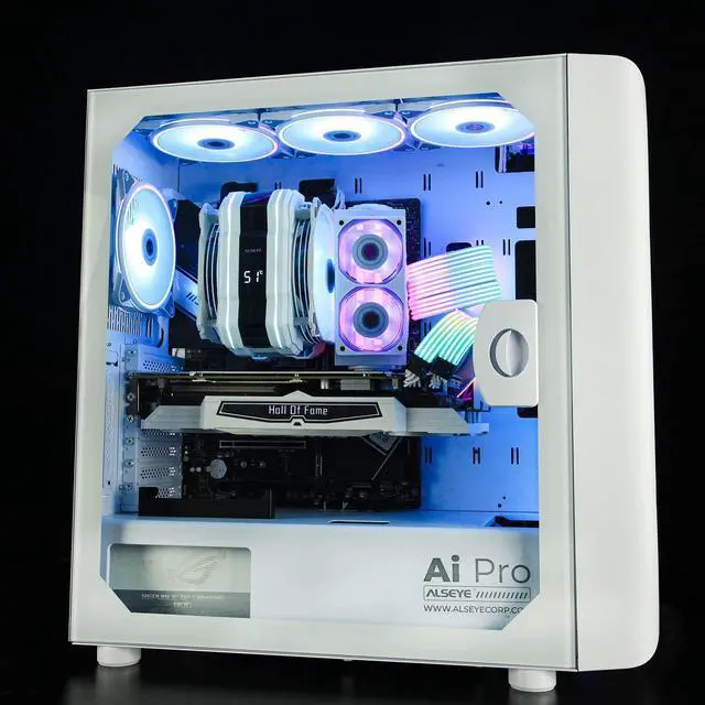Alt view image 7 of 7 - ALSEYE Ai-Pro White ARGB Mid-Tower E-ATX PC Gaming Case, Pre-Installed a Halo-Pro ARGB Fan, USB 3.0 Type-C Ports Contained