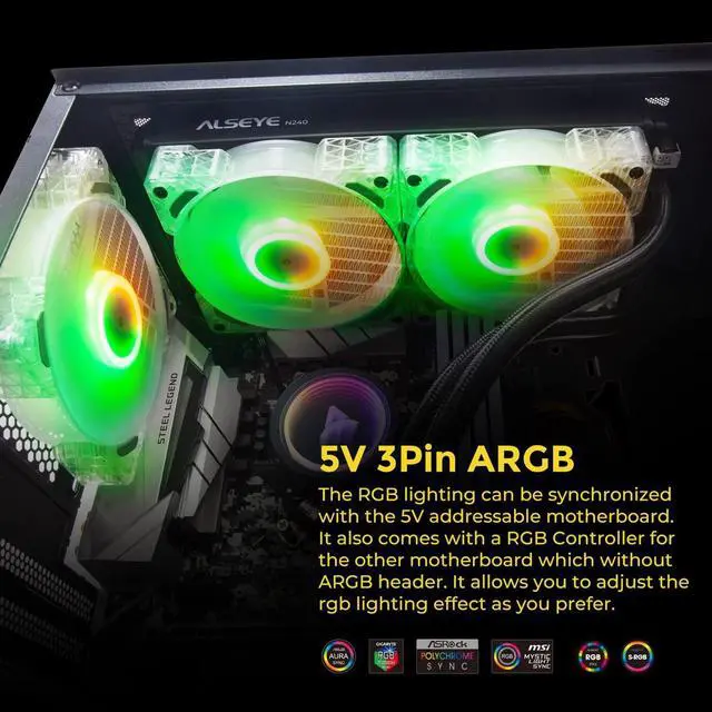 Alt view image 4 of 7 - ALSEYE N12 Case Fan, 3 Pack 120mm ARGB & PWM PC Case Cooling Fans with Controller, Ultra Quiet High Airflow Half-Transparent White Computer Case Fan