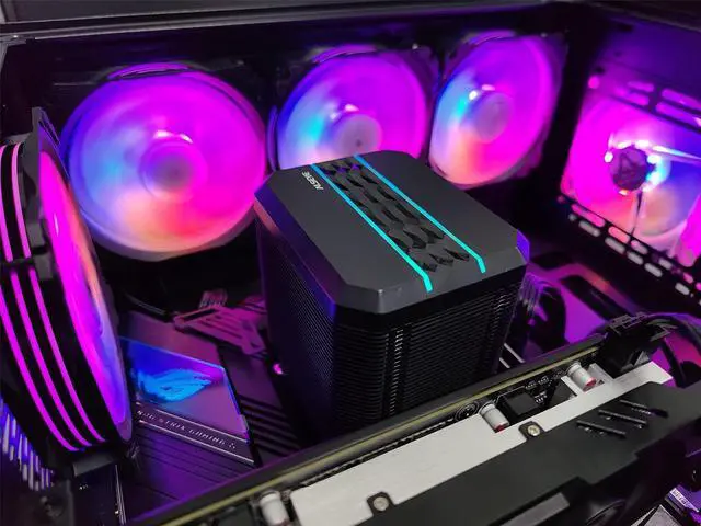 Alt view image 5 of 7 - ALSEYE M90 CPU Cooler, Hidden Fan Designed Dual Tower Air-Cooled CPU Cooler with ARGB Light Effect Cover Compatible with Both Intel and AMD Platform, LGA1700 Supported (M90 Black)