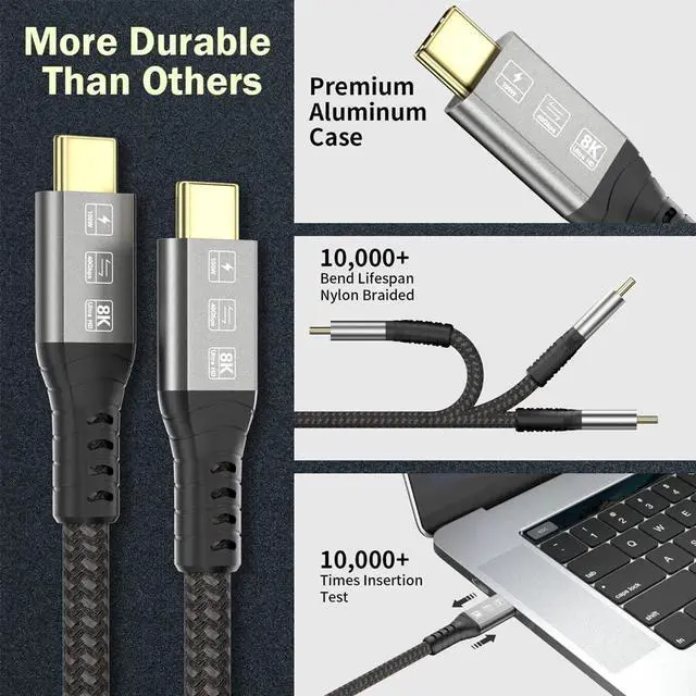 Alt view image 2 of 7 - CABLEDECONN USB4 Cable Compatible with Thunderbolt 3 4 1.8M 6FT 8K 5K Extension Cable M/M USB-C 8K@30Hz 4K 60Hz Video 40Gbps Data Transmissions Rate 20V 5A 100W Power Delivery