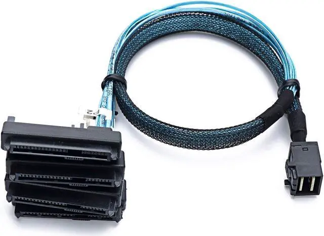 Alt view image 2 of 7 - CableDeconn SFF-8643 Internal Mini SAS HD to (4) 29pin SFF-8482 connectors with SAS 15pin Power Port 12GB/S Cable (1M) (H0204)