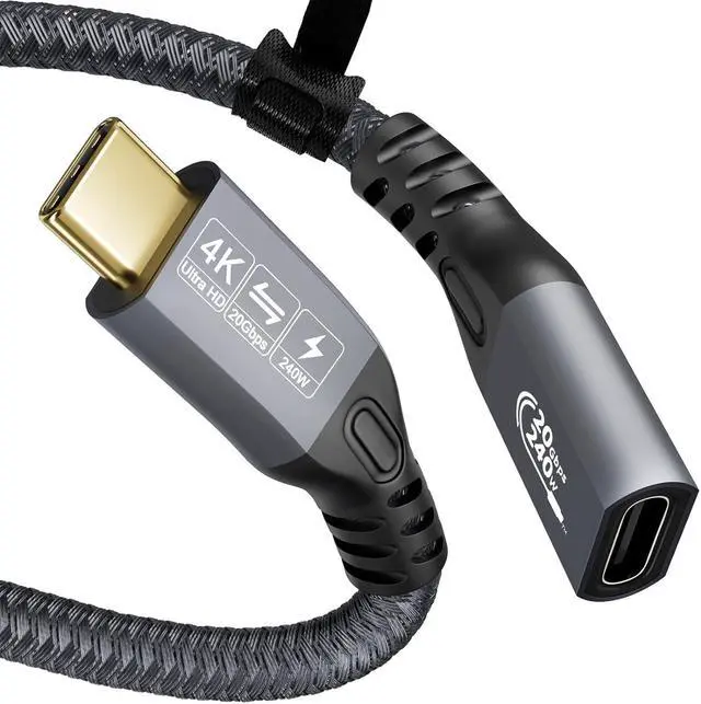 Main image of Type C Cable 6.6ft 2m, 240W 48V/5A USBC to USB C 3.2 Gen2×2 Extension Cable, 20Gps Male Female Extender Cable, 4K@60Hz Dual C Video Cord for MacBook Pro, Dell, Arzopa, Galaxy, Portable Monitor