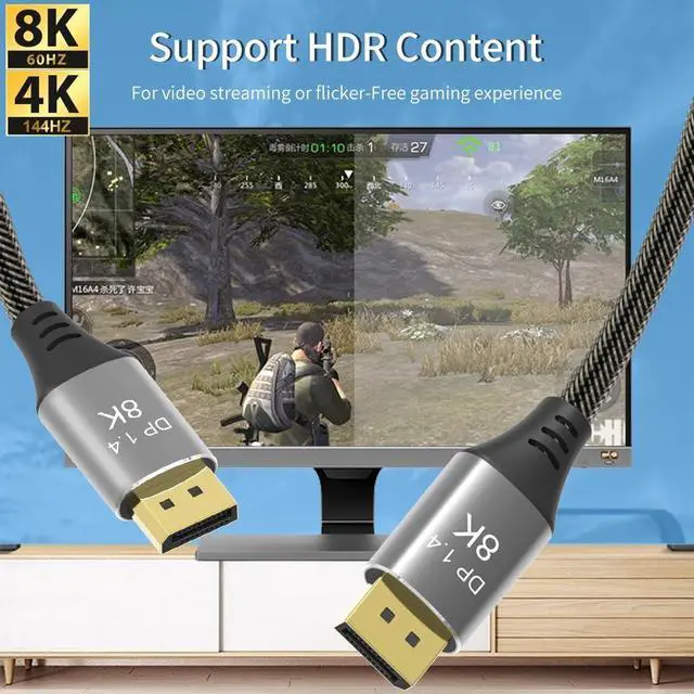 Alt view image 5 of 7 - CABLEDECONN Display Port to Displayport Cable 1.4 6.6ft_2PCS, 32.4Gbps Computer Monitor Cord, Dp 1.4 Cable Support 8K@60Hz 4K@144Hz, FreeSync, G-Sync, HDR, eARC, Connecting HDTVs, Graphics, PC