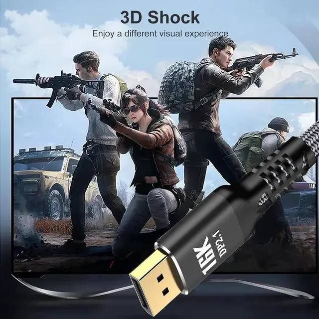 Alt view image 2 of 7 - CABLEDECONN 16K Displayport Cable 2.1 5ft, 80Gbps Display Port 2.1 Cable Support 16K@60Hz 8K@120Hz 4K@240Hz HDR, HDCP, DSC 1.2a, Dp to Dp Cable for FreeSync/G-Sync/Gaming Monitor/Graphics Card