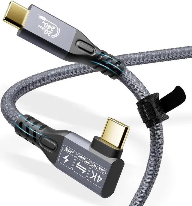 Main image of CABLEDECONN Thunderbolt 3 Cable 3ft, 240W Charging, 20Gbps Data Transfer, 4K USB C 3.2 Gen2×2 Monitor Cable Male to Male for MacBook Pro, Dell, Arzopa, Galaxy (USB 3.2 90'Degree Elbow 3m)