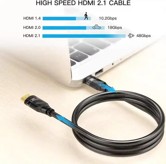 Alt view image 2 of 7 - CABLEDECONN 8K HDMI 2.1 Cable 3ft/1M, Ultra 48Gbps High Speed 4K@120Hz 8K@60Hz, Braided HDMI Cord Dynamic HDR, DTS:X, 2K, 3D, eARC Compatible Dual Monitor, PS5, PS4,Fire TV