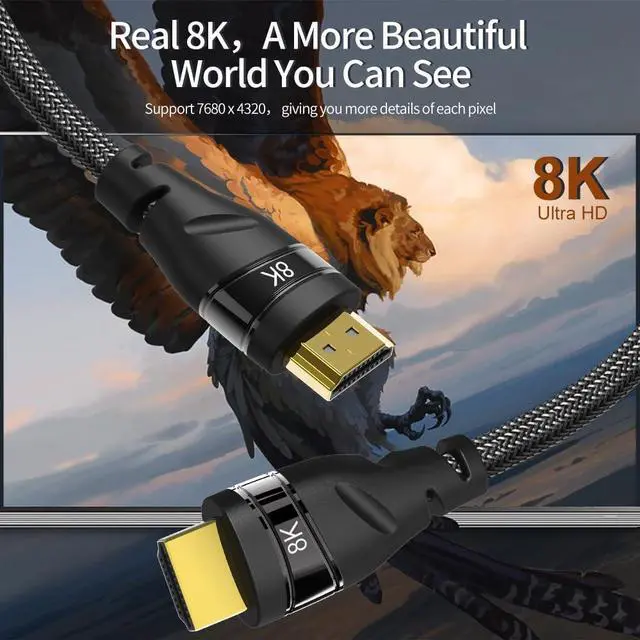 Alt view image 3 of 7 - CABLEDECONN 8K HDMI 2.1 Cable 3ft/1M, Ultra 48Gbps High Speed 4K@120Hz 8K@60Hz, Braided HDMI Cord Dynamic HDR, DTS:X, 2K, 3D, eARC Compatible Dual Monitor, PS5, PS4,Fire TV