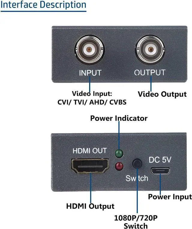 Alt view image 6 of 7 - TVI/CVI/AHD to HDMI Converter Full HD 4K 720P/ 1080P/ 3MP/ 4MP/ 5MP/ 8MP BNC to HDMI Video Adapter Convert TVI CVI AHD CVBS BNC Video Signal to HDMI for Monitor HDTV DVRs