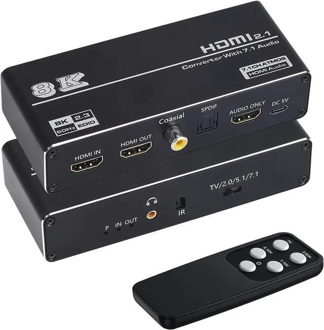 Alt view image 7 of 7 - 8K HDMI Audio Extractor Splitter, Supports 120Hz 4K, 60Hz 8K, HDMI 2.1, HDR, VRR, HDCP2.3 - Convert Audio to HDMI, Coaxial, 7.1Ch, Optical, 3.5mm and Coaxial