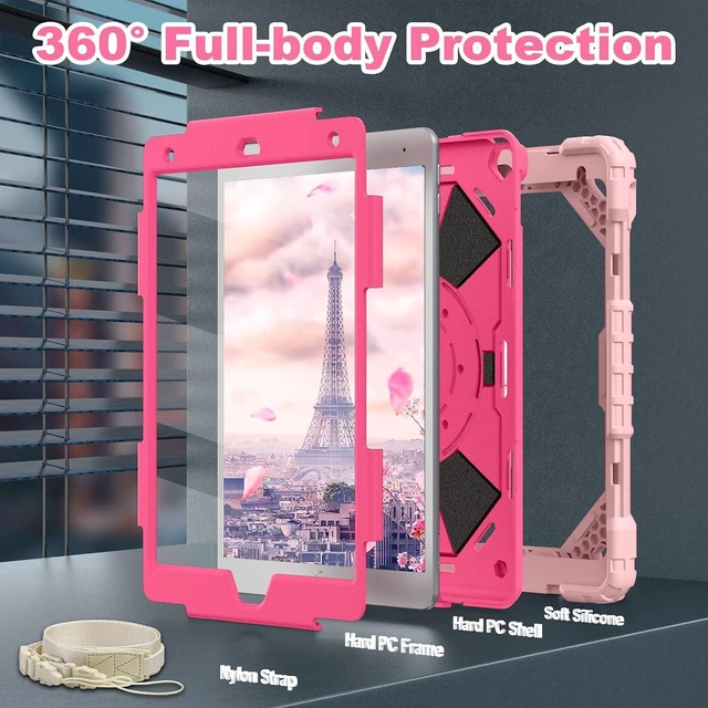 Alt view image 2 of 7 - Case for iPad 9th/8th/7th Generation 10.2 Inch iPad 9th Generation Case with Screen Protector Rotating Stand Pencil Holder Heavy Duty Shockproof Cover for 9th Gen iPad Case,Rose Gold Pink