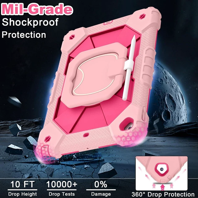 Alt view image 3 of 7 - Case for iPad 9th/8th/7th Generation 10.2 Inch iPad 9th Generation Case with Screen Protector Rotating Stand Pencil Holder Heavy Duty Shockproof Cover for 9th Gen iPad Case,Rose Gold Pink
