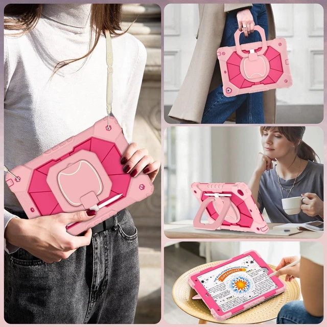 Alt view image 4 of 7 - Case for iPad 9th/8th/7th Generation 10.2 Inch iPad 9th Generation Case with Screen Protector Rotating Stand Pencil Holder Heavy Duty Shockproof Cover for 9th Gen iPad Case,Rose Gold Pink