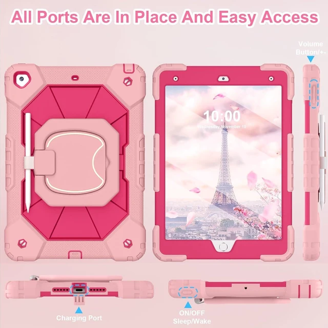 Alt view image 5 of 7 - Case for iPad 9th/8th/7th Generation 10.2 Inch iPad 9th Generation Case with Screen Protector Rotating Stand Pencil Holder Heavy Duty Shockproof Cover for 9th Gen iPad Case,Rose Gold Pink
