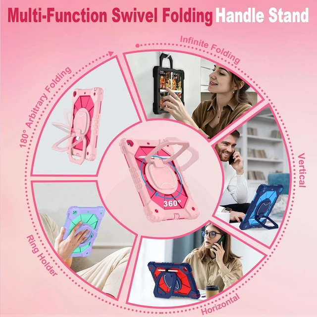 Alt view image 6 of 7 - Case for iPad 9th/8th/7th Generation 10.2 Inch iPad 9th Generation Case with Screen Protector Rotating Stand Pencil Holder Heavy Duty Shockproof Cover for 9th Gen iPad Case,Rose Gold Pink