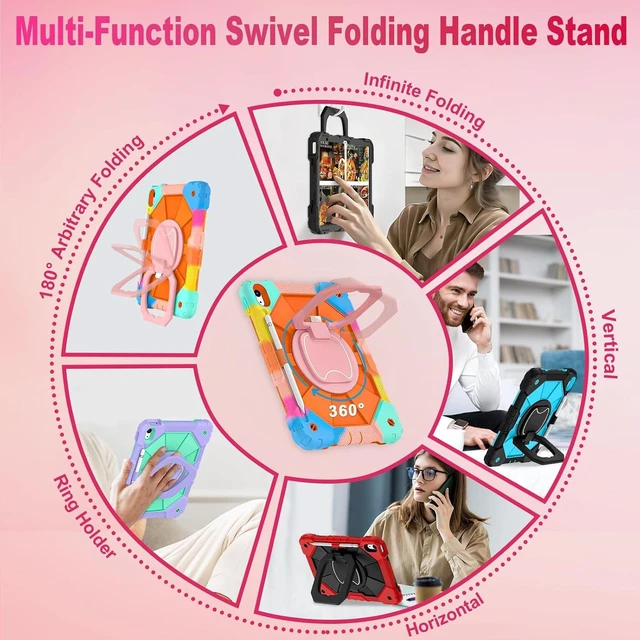 Alt view image 4 of 7 - Case for iPad (A16) 11th/10th Generation 2025/2022 with Screen Protector Rotating Stand Pencil Holder iPad Case 10th Generation Shockproof Cover for iPad 10th Gen Cases,Colorful Orange