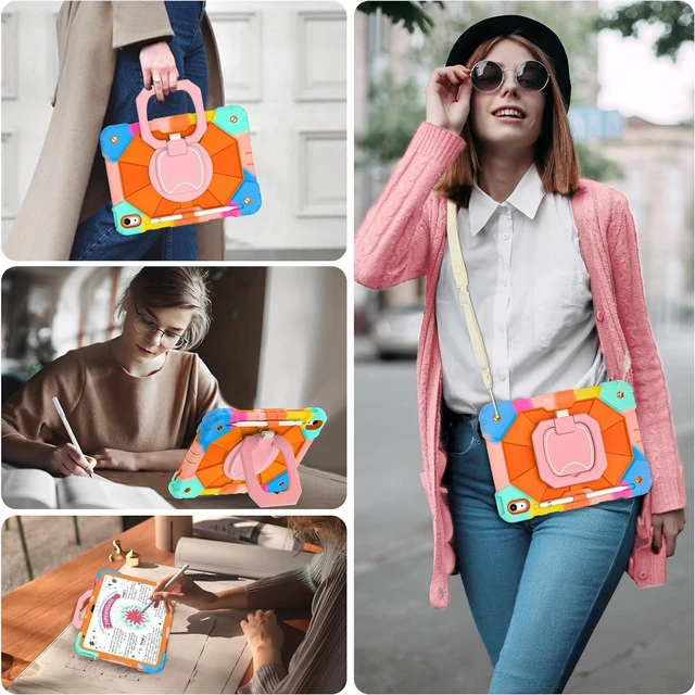 Alt view image 5 of 7 - Case for iPad (A16) 11th/10th Generation 2025/2022 with Screen Protector Rotating Stand Pencil Holder iPad Case 10th Generation Shockproof Cover for iPad 10th Gen Cases,Colorful Orange
