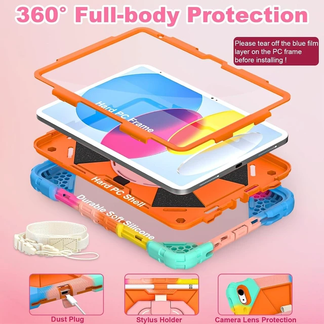 Alt view image 2 of 7 - Case for iPad (A16) 11th/10th Generation 2025/2022 with Screen Protector Rotating Stand Pencil Holder iPad Case 10th Generation Shockproof Cover for iPad 10th Gen Cases,Colorful Orange