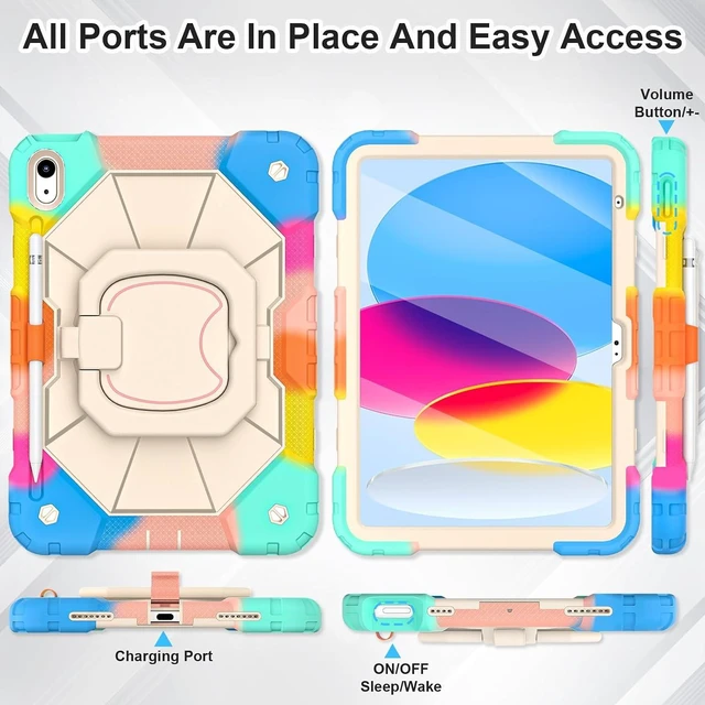 Alt view image 6 of 7 - Case for iPad (A16) 11th/10th Generation 2025/2022 with Screen Protector Rotating Stand Pencil Holder Shoulder Strap Heavy Duty Shockproof Cover for iPad 10th Gen Case,Colorful Blue