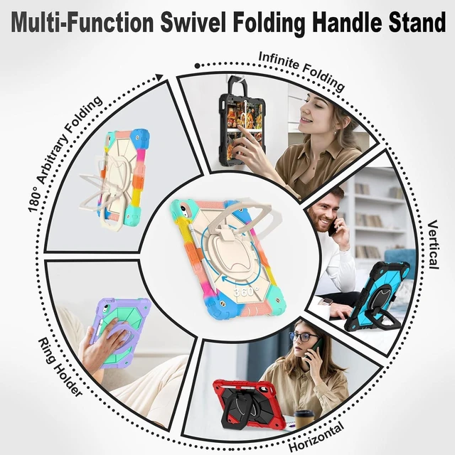 Alt view image 4 of 7 - Case for iPad (A16) 11th/10th Generation 2025/2022 with Screen Protector Rotating Stand Pencil Holder Shoulder Strap Heavy Duty Shockproof Cover for iPad 10th Gen Case,Colorful Blue