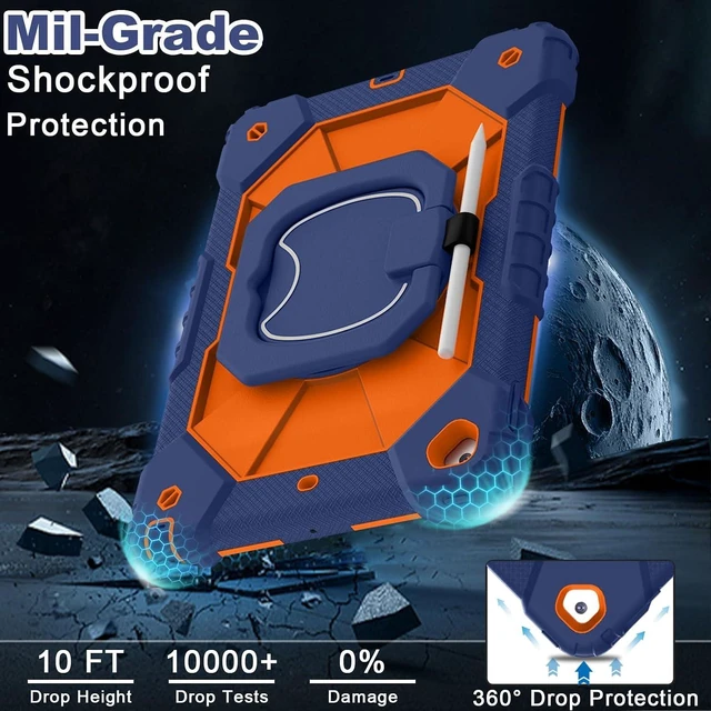 Alt view image 3 of 7 - Case for iPad 9th/8th/7th Generation 10.2 Inch iPad 9th Generation Case with Screen Protector Rotating Stand Pencil Holder Heavy Duty Shockproof Cover for 9th Gen iPad Case,Navy Orange