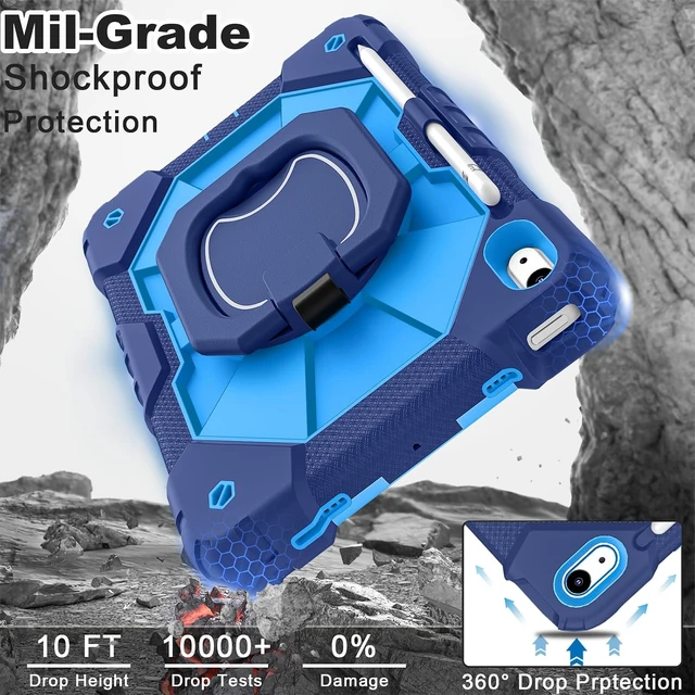 Alt view image 3 of 7 - Case for iPad (A16) 11th/10th Generation 2025/2022 with Screen Protector Rotating Stand Pencil Holder Shoulder Strap Heavy Duty Shockproof Cover for iPad 10th Gen Case,Navy Blue