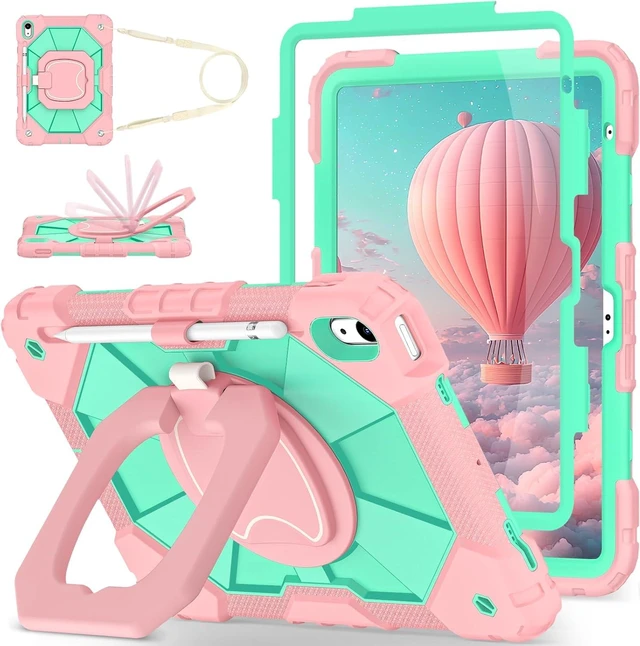 Main image of Case for iPad (A16) 11th/10th Generation 2025/2022 with Screen Protector 360 Rotating Stand Pencil Holder iPad Case10th Generation Shockproof Cover for iPad 11th/10th Gen Case,Rose Mint