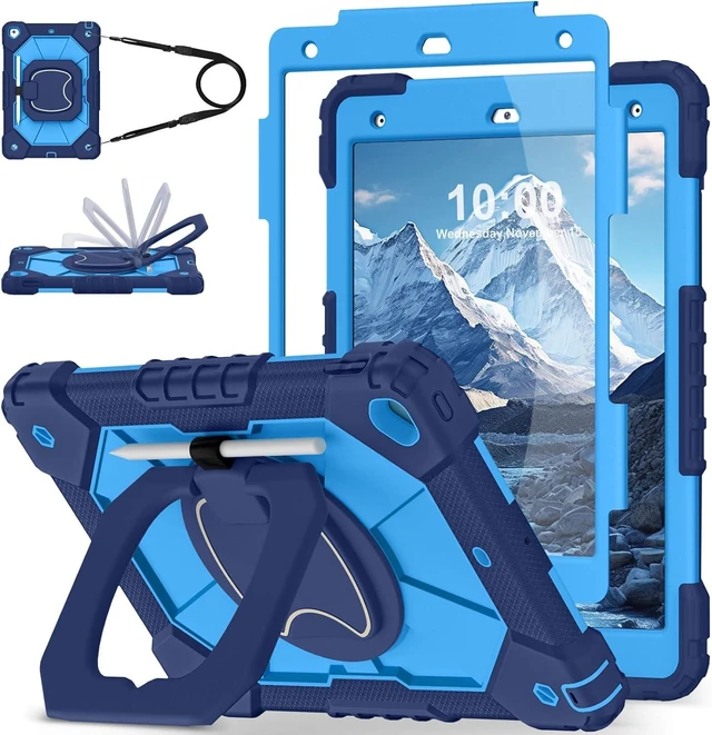 Main image of Case for iPad 9th/8th/7th Generation 10.2 Inch (2021/2020/2019),Full-Body Drop Protection 9th Generation iPad Case with Rotating Stand Screen Protector Pencil Holder Holde,Navy Blue