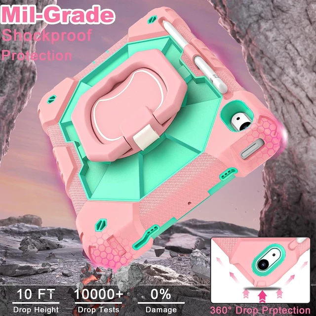 Alt view image 6 of 7 - Case for iPad (A16) 11th/10th Generation 2025/2022 with Screen Protector 360 Rotating Stand Pencil Holder iPad Case10th Generation Shockproof Cover for iPad 11th/10th Gen Case,Rose Mint