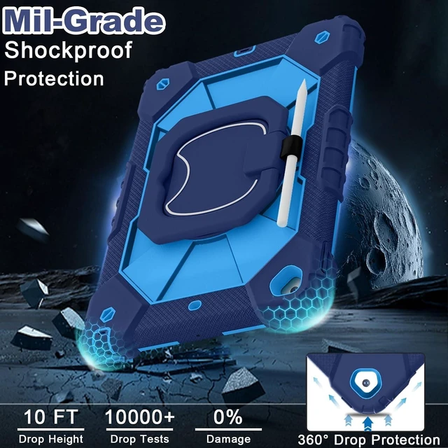 Alt view image 3 of 7 - Case for iPad 9th/8th/7th Generation 10.2 Inch (2021/2020/2019),Full-Body Drop Protection 9th Generation iPad Case with Rotating Stand Screen Protector Pencil Holder Holde,Navy Blue