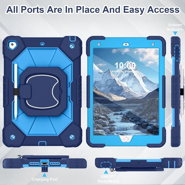 Alt view image 5 of 7 - Case for iPad 9th/8th/7th Generation 10.2 Inch (2021/2020/2019),Full-Body Drop Protection 9th Generation iPad Case with Rotating Stand Screen Protector Pencil Holder Holde,Navy Blue
