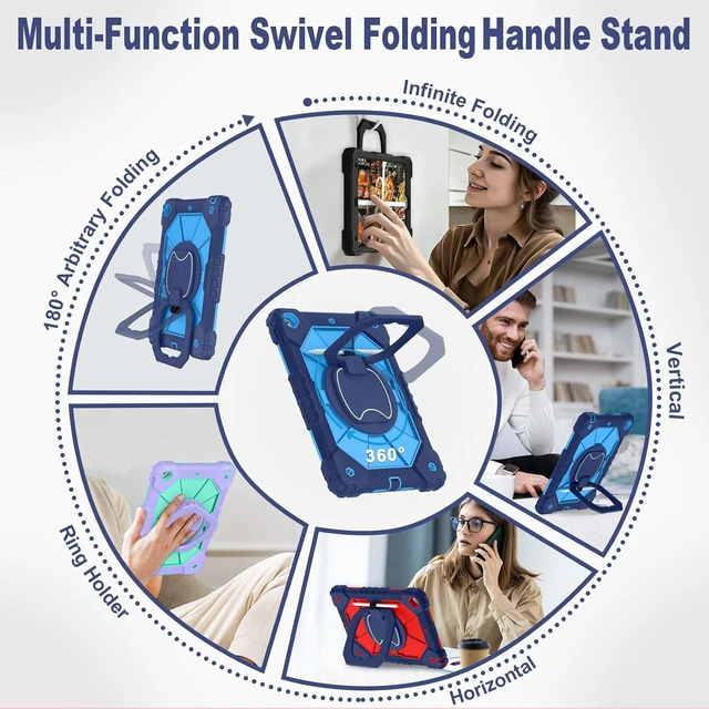 Alt view image 6 of 7 - Case for iPad 9th/8th/7th Generation 10.2 Inch (2021/2020/2019),Full-Body Drop Protection 9th Generation iPad Case with Rotating Stand Screen Protector Pencil Holder Holde,Navy Blue