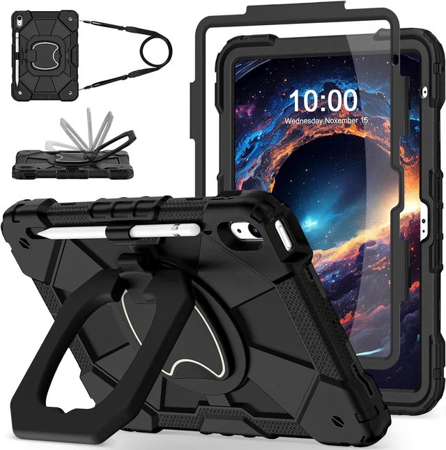 Main image of Case for iPad (A16) 11th Generation 11 Inch (2025),iPad 10th Generation 10.9 Inch (2022),Full-Body Drop Protection i Pad Case 10th Gen with Rotating Stand Screen Protector,Black