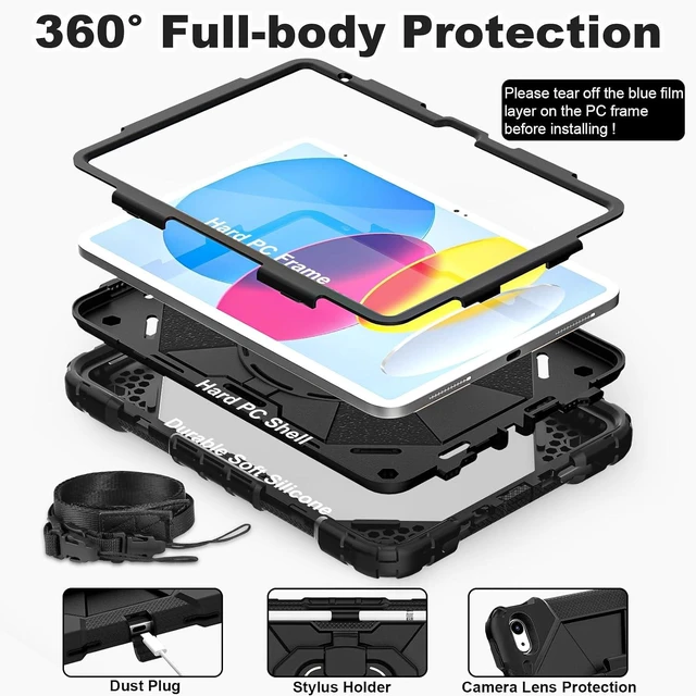 Alt view image 2 of 7 - Case for iPad (A16) 11th Generation 11 Inch (2025),iPad 10th Generation 10.9 Inch (2022),Full-Body Drop Protection i Pad Case 10th Gen with Rotating Stand Screen Protector,Black