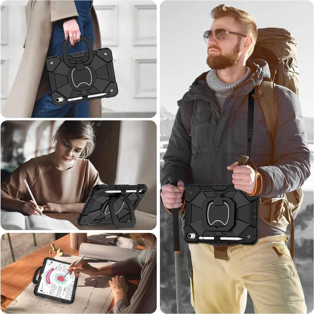 Alt view image 5 of 7 - Case for iPad (A16) 11th Generation 11 Inch (2025),iPad 10th Generation 10.9 Inch (2022),Full-Body Drop Protection i Pad Case 10th Gen with Rotating Stand Screen Protector,Black
