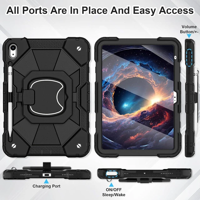 Alt view image 6 of 7 - Case for iPad (A16) 11th Generation 11 Inch (2025),iPad 10th Generation 10.9 Inch (2022),Full-Body Drop Protection i Pad Case 10th Gen with Rotating Stand Screen Protector,Black