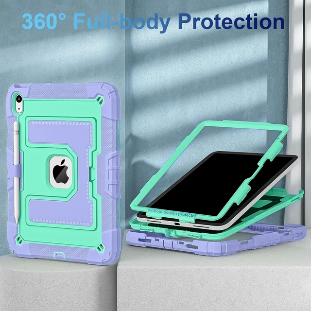 Alt view image 2 of 7 - Case for iPad A16 11th/10th Generation 2025/2022 with Pencil Holder Shoulder Strap iPad Case 10th Generation Shockproof Cover for iPad 11th/10th Gen Cases,Purple Green