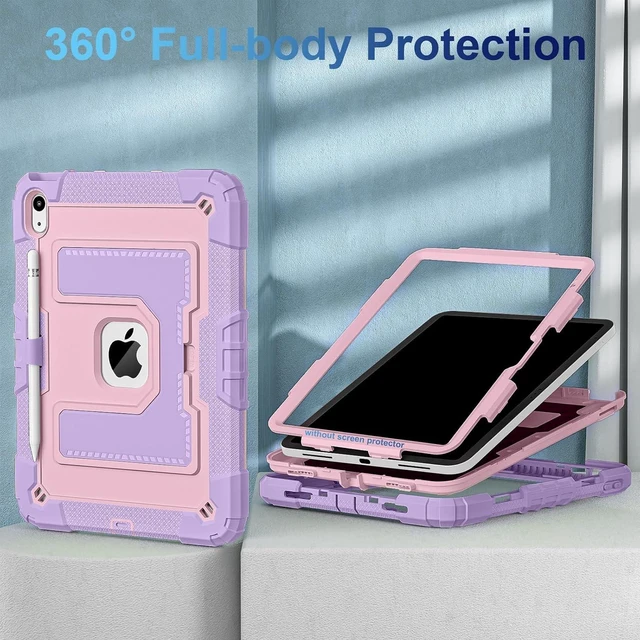Alt view image 2 of 7 - Case for iPad A16 11th/10th Generation 2025/2022 with Pencil Holder Shoulder Strap iPad Case 10th Generation Shockproof Cover for iPad 11th/10th Gen Cases,Purple Rose