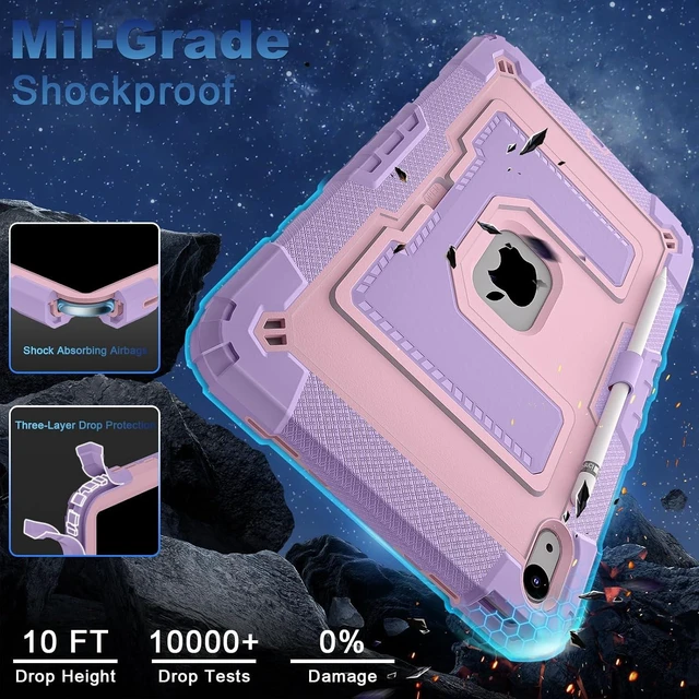 Alt view image 6 of 7 - Case for iPad A16 11th/10th Generation 2025/2022 with Pencil Holder Shoulder Strap iPad Case 10th Generation Shockproof Cover for iPad 11th/10th Gen Cases,Purple Rose