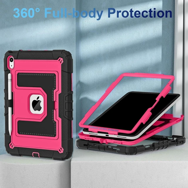 Alt view image 2 of 7 - Case for iPad A16 11th Generation 11 Inch (2025) iPad 10th Generation 10.9 Inch (2022),i Pad A16 Case Military Grade Shockproof Cases with Pencil Holder Shoulder Strap,Black Pink
