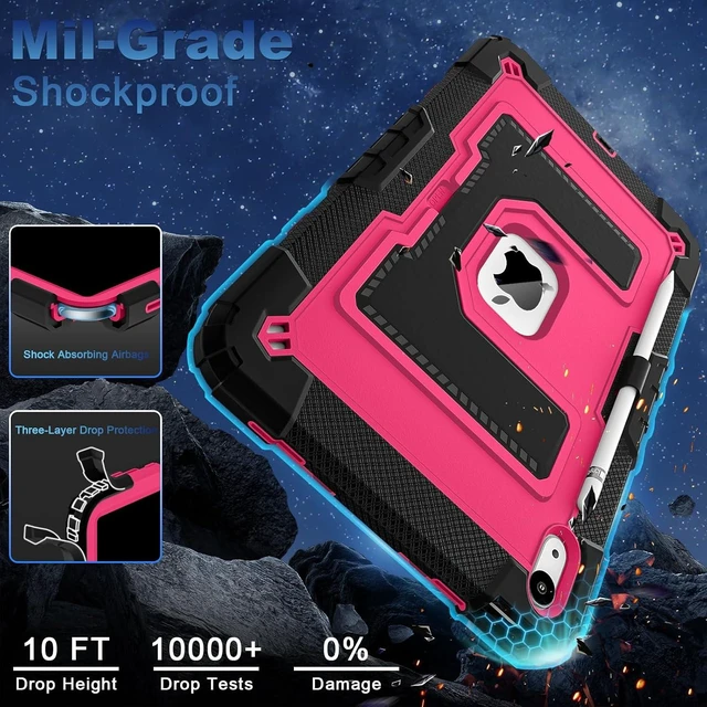 Alt view image 6 of 7 - Case for iPad A16 11th Generation 11 Inch (2025) iPad 10th Generation 10.9 Inch (2022),i Pad A16 Case Military Grade Shockproof Cases with Pencil Holder Shoulder Strap,Black Pink