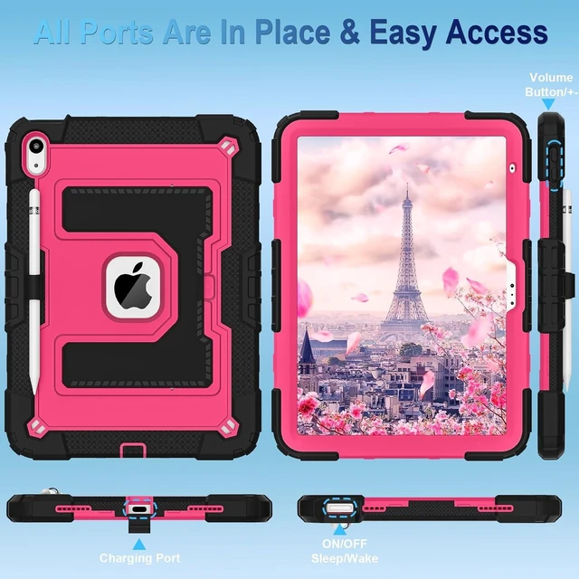 Alt view image 5 of 7 - Case for iPad A16 11th Generation 11 Inch (2025) iPad 10th Generation 10.9 Inch (2022),i Pad A16 Case Military Grade Shockproof Cases with Pencil Holder Shoulder Strap,Black Pink