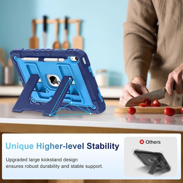 Alt view image 3 of 6 - Case for iPad A16 11th Generation 11 Inch (2025) iPad 10th Generation 10.9 Inch (2022),i Pad A16 Case Military Grade Shockproof Cases with Pencil Holder Shoulder Strap,Navy Blue