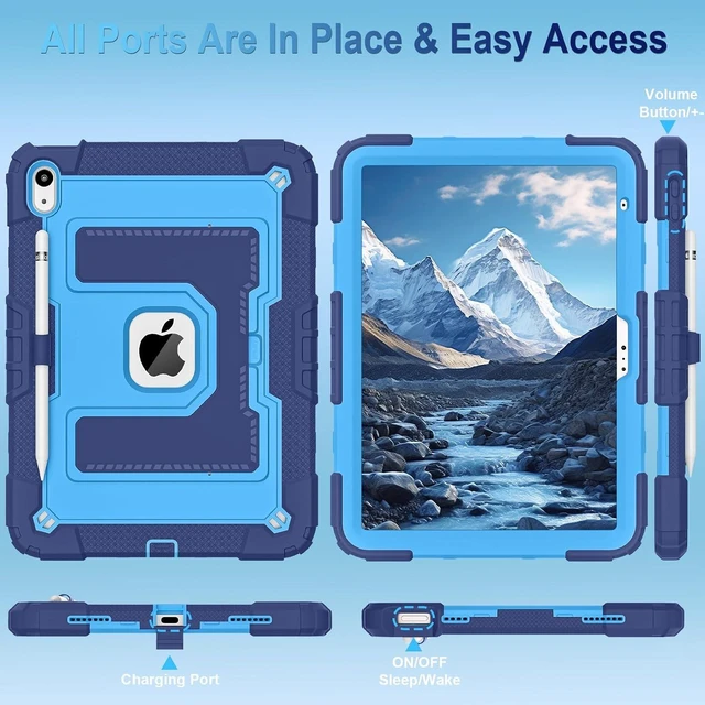Alt view image 5 of 6 - Case for iPad A16 11th Generation 11 Inch (2025) iPad 10th Generation 10.9 Inch (2022),i Pad A16 Case Military Grade Shockproof Cases with Pencil Holder Shoulder Strap,Navy Blue
