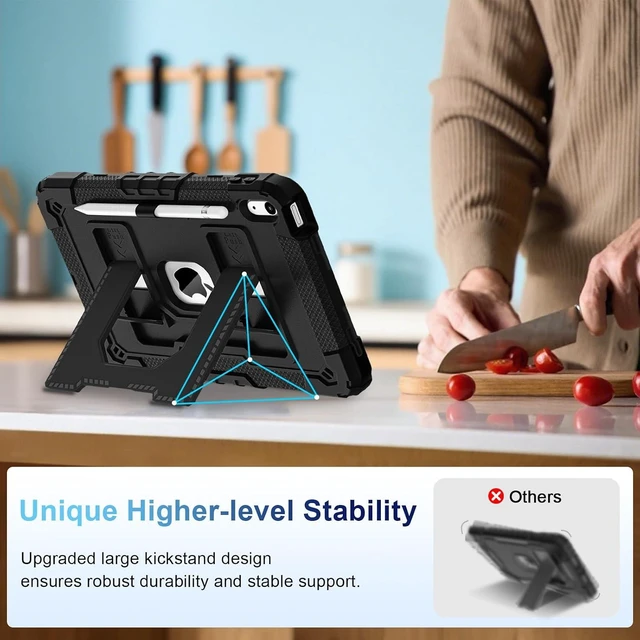Alt view image 3 of 7 - Case for iPad A16 11th Generation 11 Inch (2025) iPad 10th Generation 10.9 Inch (2022),i Pad A16 Case Military Grade Shockproof Cases with Pencil Holder Shoulder Strap,Black