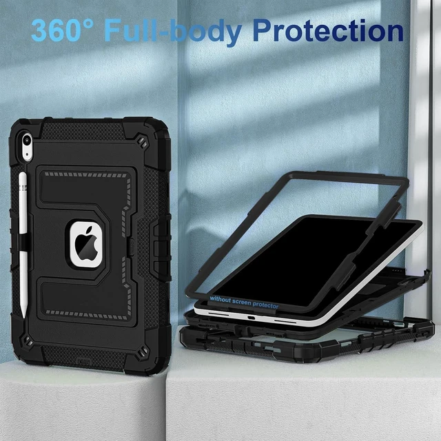 Alt view image 2 of 7 - Case for iPad A16 11th Generation 11 Inch (2025) iPad 10th Generation 10.9 Inch (2022),i Pad A16 Case Military Grade Shockproof Cases with Pencil Holder Shoulder Strap,Black