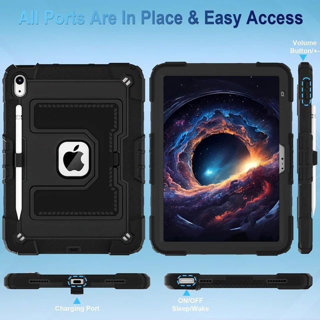 Alt view image 6 of 7 - Case for iPad A16 11th Generation 11 Inch (2025) iPad 10th Generation 10.9 Inch (2022),i Pad A16 Case Military Grade Shockproof Cases with Pencil Holder Shoulder Strap,Black