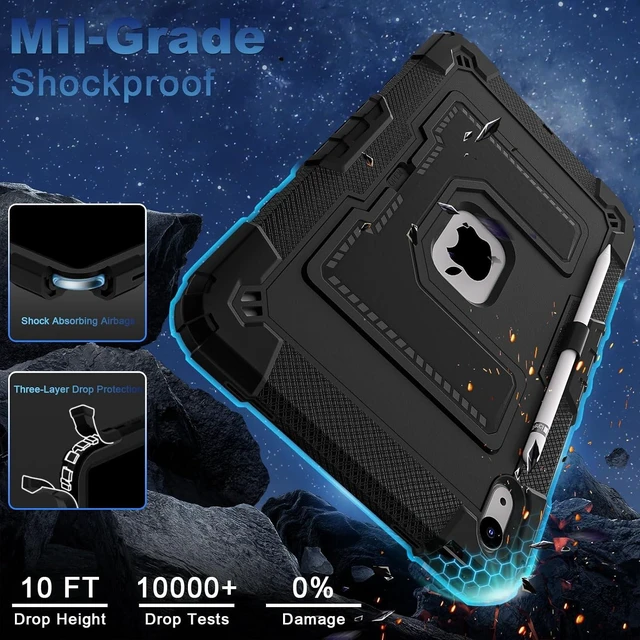 Alt view image 5 of 7 - Case for iPad A16 11th Generation 11 Inch (2025) iPad 10th Generation 10.9 Inch (2022),i Pad A16 Case Military Grade Shockproof Cases with Pencil Holder Shoulder Strap,Black