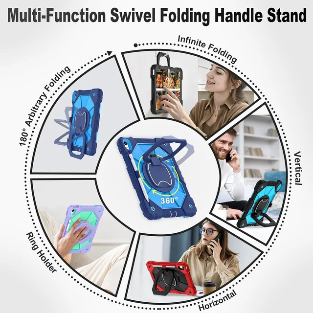 Alt view image 4 of 7 - Case for iPad (A16) 11th/10th Generation 2025/2022 with Screen Protector Rotating Stand Pencil Holder Shoulder Strap Heavy Duty Shockproof Cover for iPad 10th Gen Case,Navy Blue