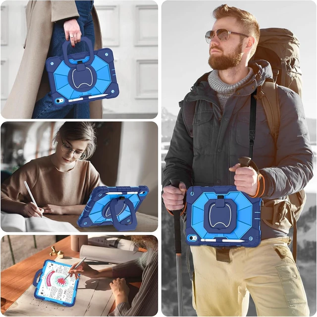 Alt view image 5 of 7 - Case for iPad (A16) 11th/10th Generation 2025/2022 with Screen Protector Rotating Stand Pencil Holder Shoulder Strap Heavy Duty Shockproof Cover for iPad 10th Gen Case,Navy Blue