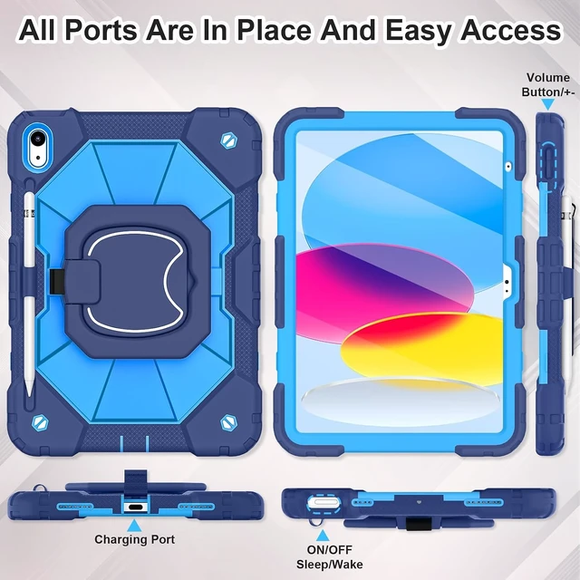 Alt view image 6 of 7 - Case for iPad (A16) 11th/10th Generation 2025/2022 with Screen Protector Rotating Stand Pencil Holder Shoulder Strap Heavy Duty Shockproof Cover for iPad 10th Gen Case,Navy Blue